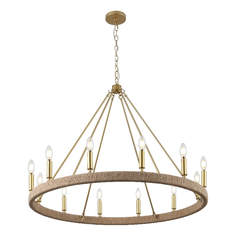 Safavieh Enya Rattan and Iron Chandelier  in Natural / Gold