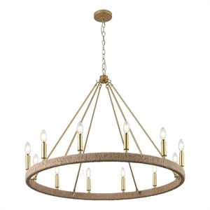 Safavieh Enya Rattan and Iron Chandelier  in Natural / Gold
