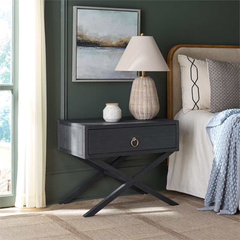 Safavieh Large Sadie 1 Drawer Metal and Wood Nightstand  in Navy
