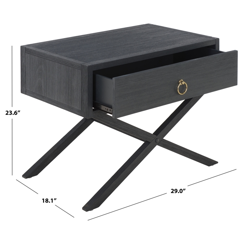 Safavieh Large Sadie 1 Drawer Metal and Wood Nightstand  in Navy