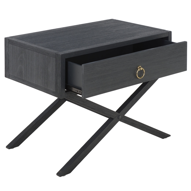 Safavieh Large Sadie 1 Drawer Metal and Wood Nightstand  in Navy