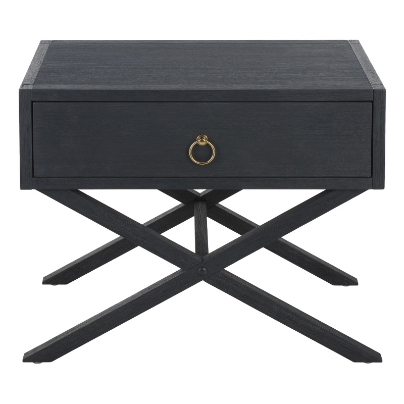 Safavieh Large Sadie 1 Drawer Metal and Wood Nightstand  in Navy
