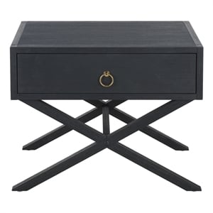 Safavieh Large Sadie 1 Drawer Metal and Wood Nightstand  in Navy