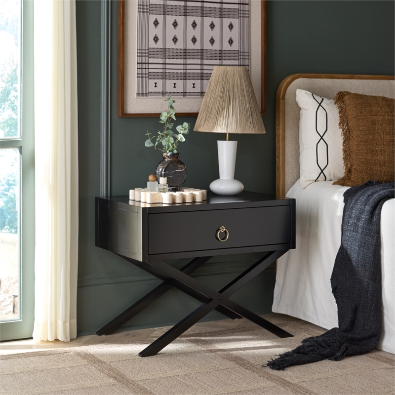 Safavieh Large Sadie 1 Drawer Metal and Wood Nightstand  in Black