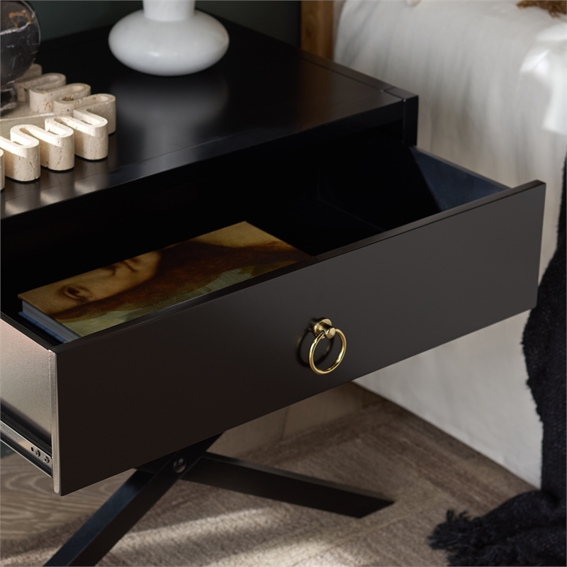 Safavieh Large Sadie 1 Drawer Metal and Wood Nightstand  in Black