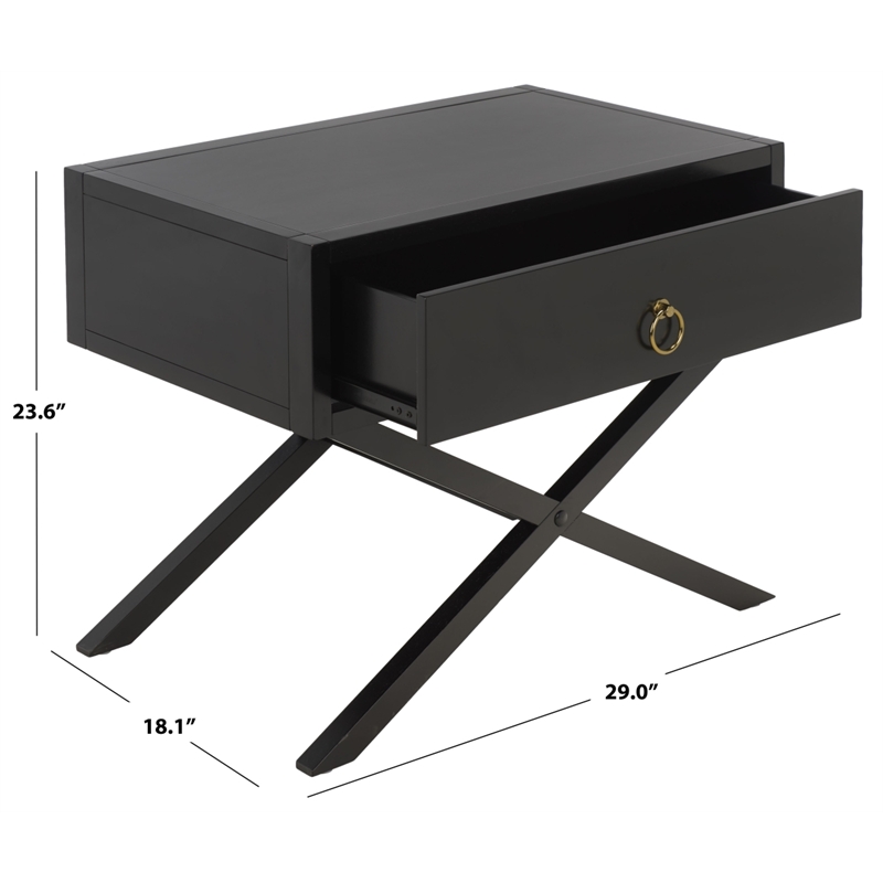 Safavieh Large Sadie 1 Drawer Metal and Wood Nightstand  in Black