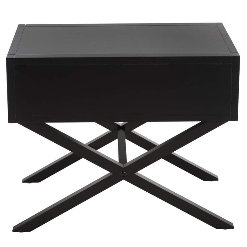 Safavieh Large Sadie 1 Drawer Metal and Wood Nightstand  in Black