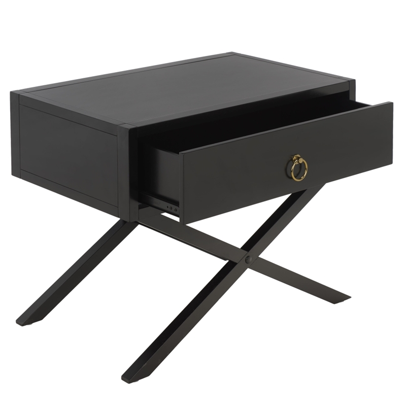 Safavieh Large Sadie 1 Drawer Metal and Wood Nightstand  in Black