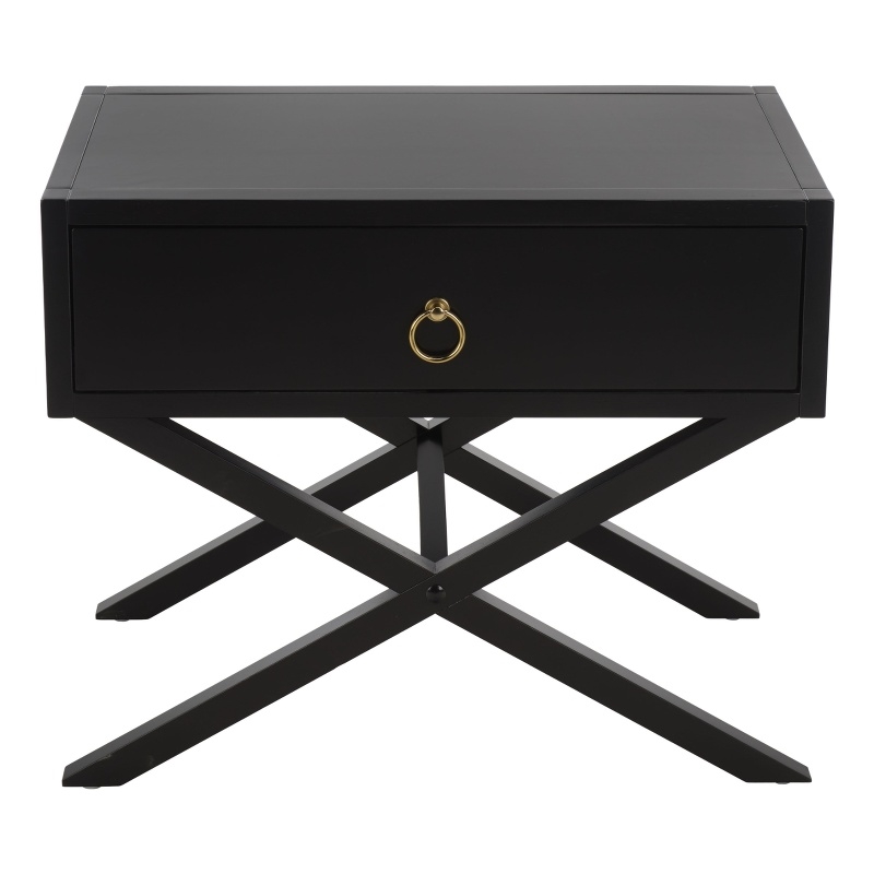 Safavieh Large Sadie 1 Drawer Metal and Wood Nightstand  in Black
