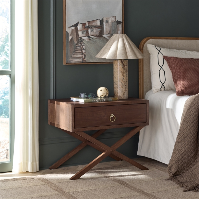 Safavieh Large Sadie 1 Drawer Metal and Wood Nightstand  in Chocolate