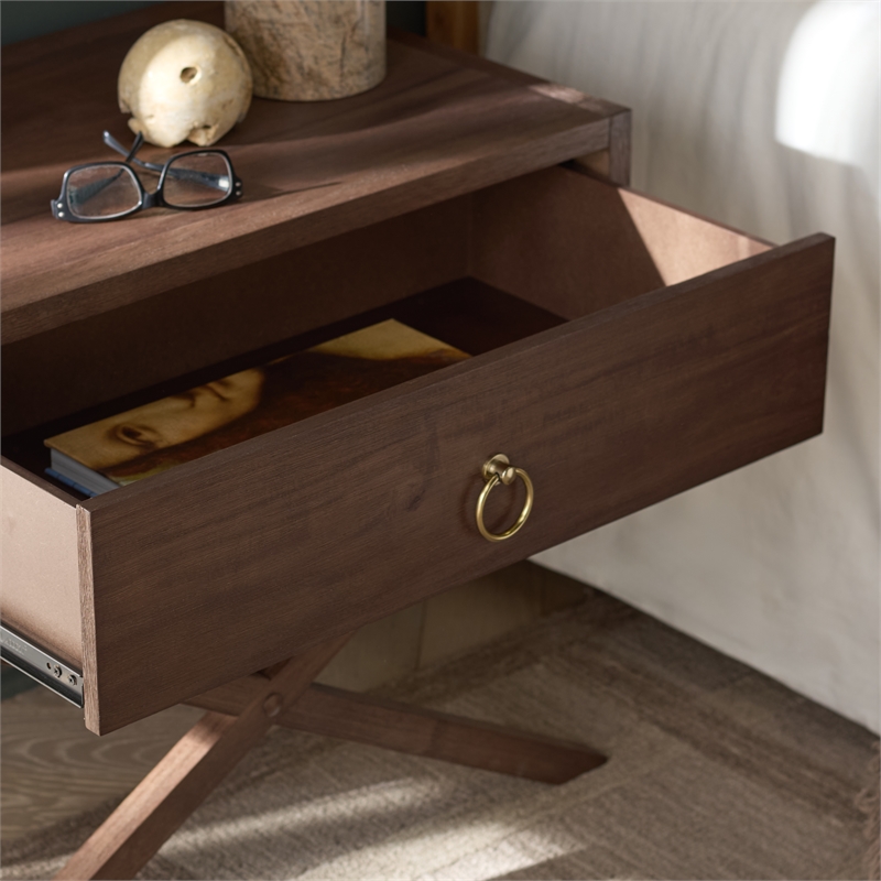 Safavieh Large Sadie 1 Drawer Metal and Wood Nightstand  in Chocolate