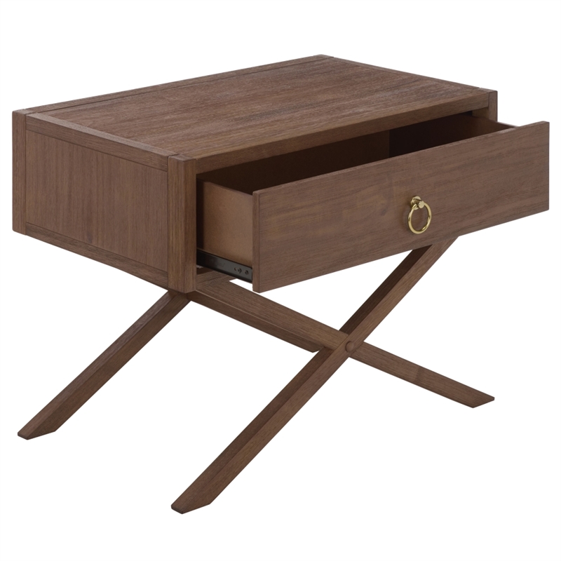Safavieh Large Sadie 1 Drawer Metal and Wood Nightstand  in Chocolate