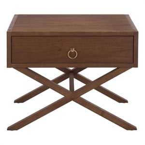 Safavieh Large Sadie 1 Drawer Metal and Wood Nightstand  in Chocolate