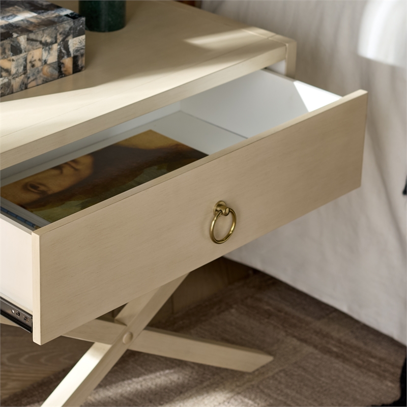 Safavieh Large Sadie 1 Drawer Metal and Wood Nightstand  in White