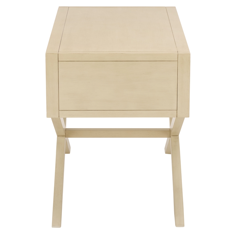 Safavieh Large Sadie 1 Drawer Metal and Wood Nightstand  in White