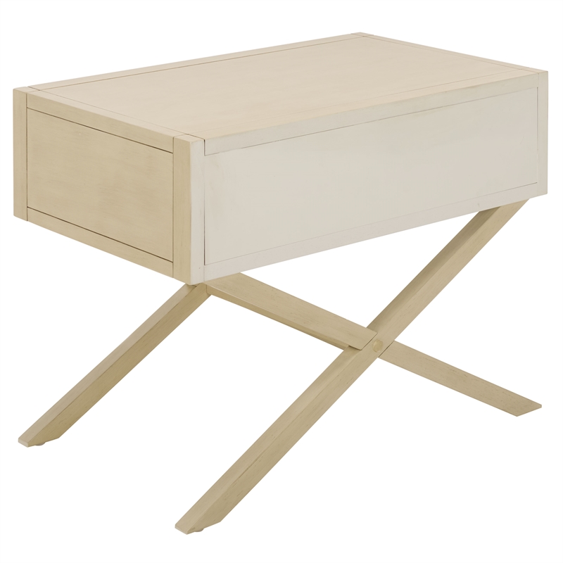 Safavieh Large Sadie 1 Drawer Metal and Wood Nightstand  in White