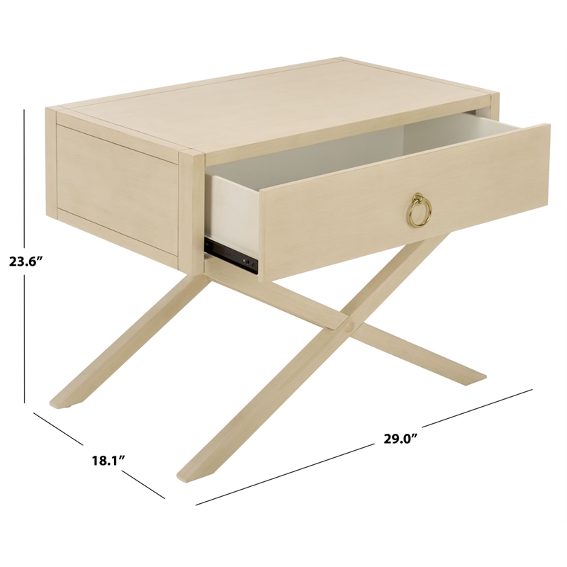 Safavieh Large Sadie 1 Drawer Metal and Wood Nightstand  in White