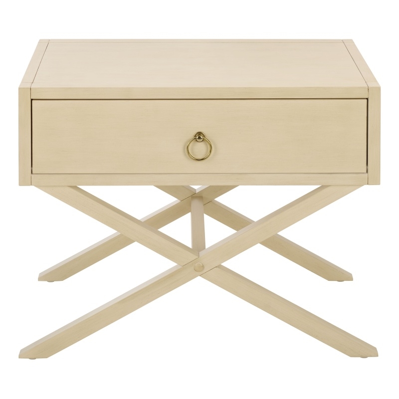 Safavieh Large Sadie 1 Drawer Metal and Wood Nightstand  in White