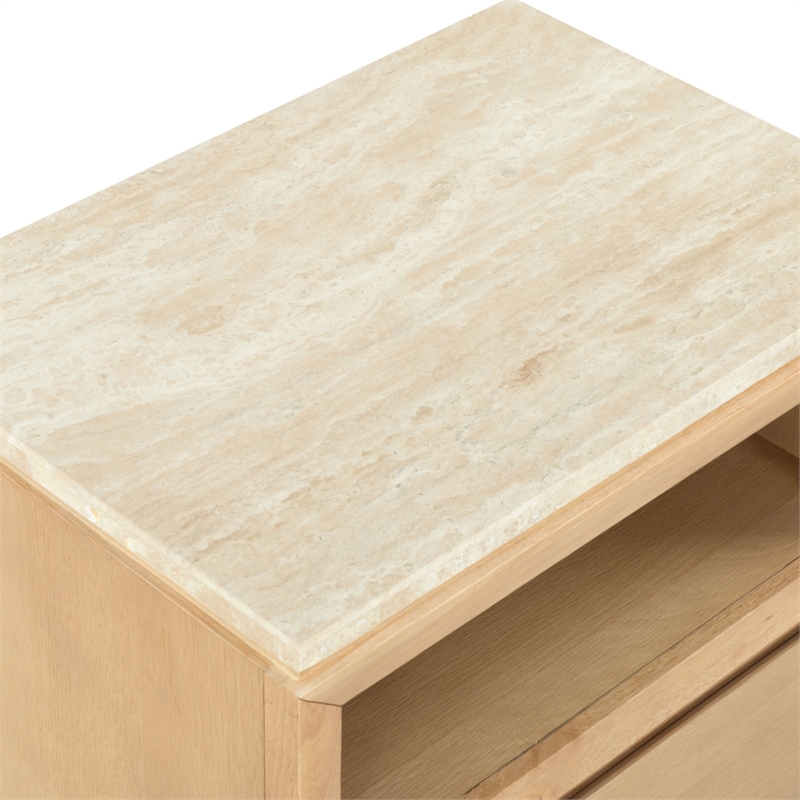 Safavieh Alaura Travertine Top and Wood Nightstand  in Oak