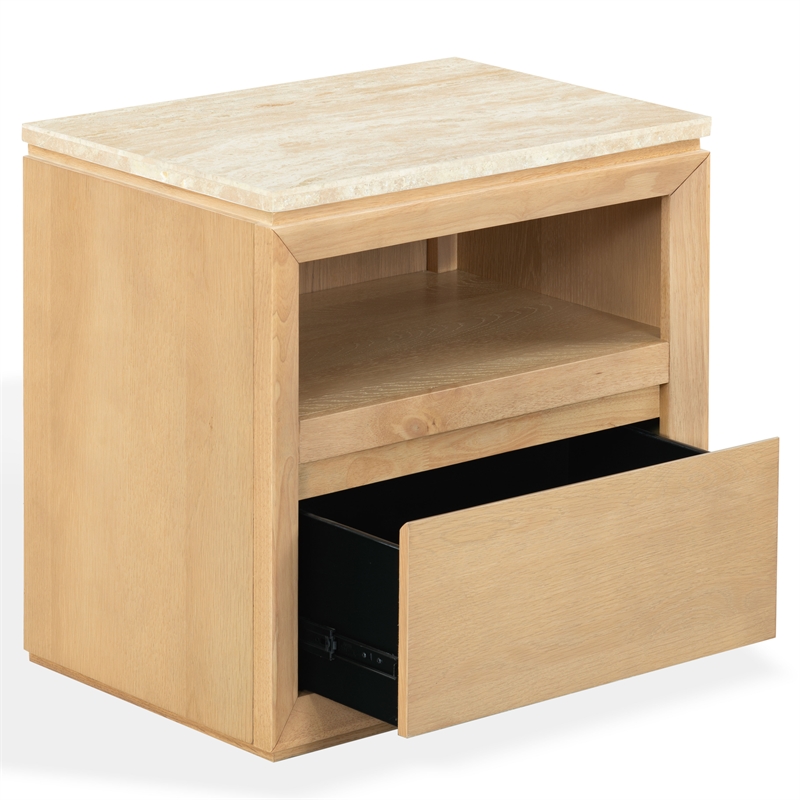 Safavieh Alaura Travertine Top and Wood Nightstand  in Oak