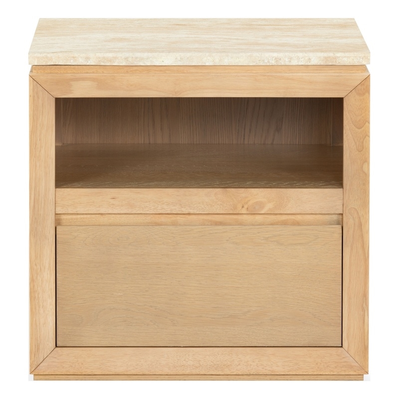Safavieh Alaura Travertine Top and Wood Nightstand  in Oak