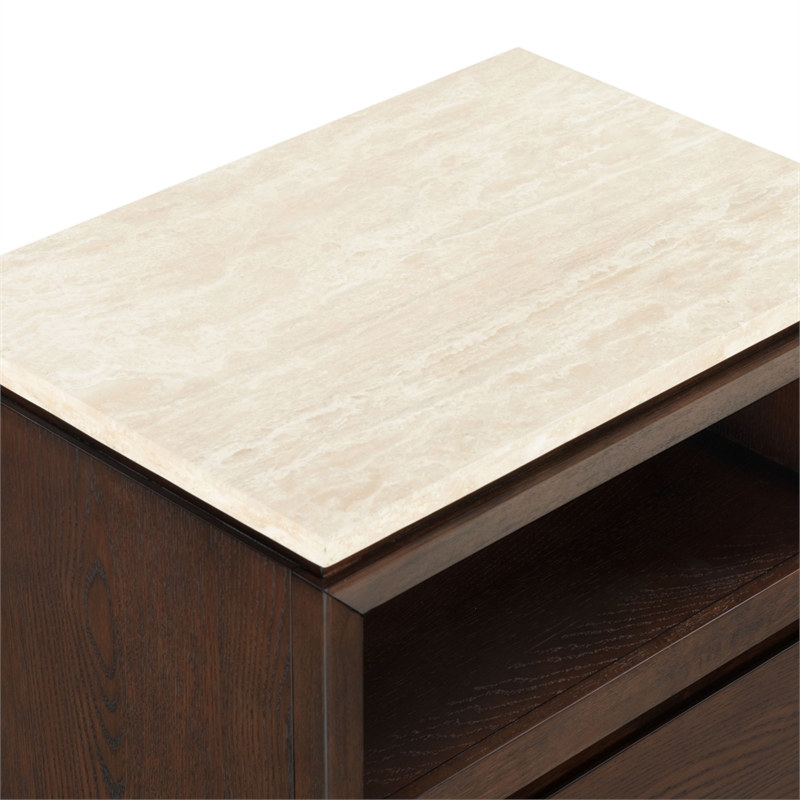 Safavieh Alaura Travertine Top and Wood Nightstand   in Walnut