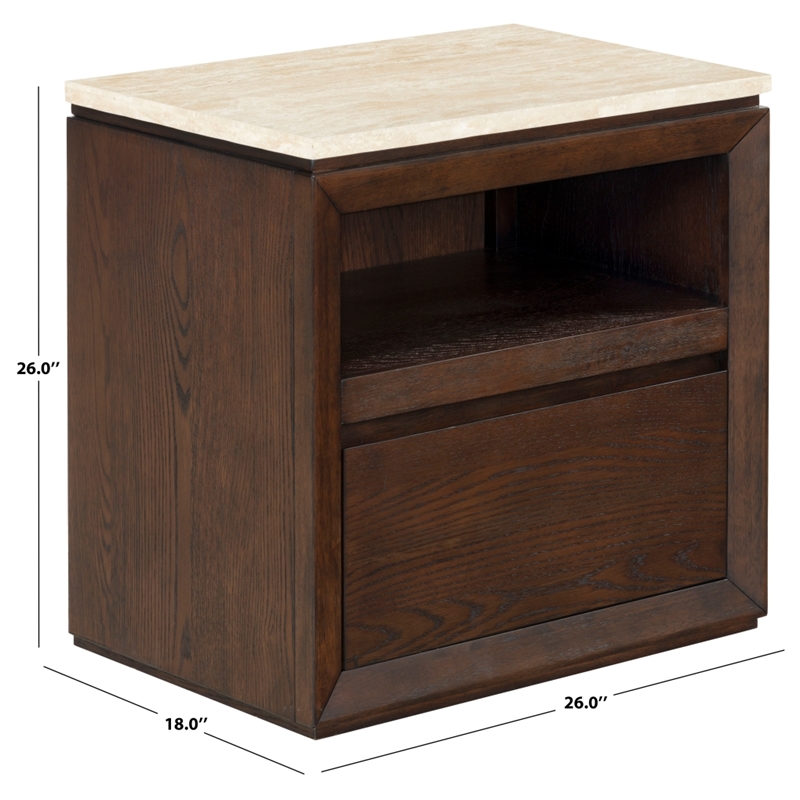 Safavieh Alaura Travertine Top and Wood Nightstand   in Walnut