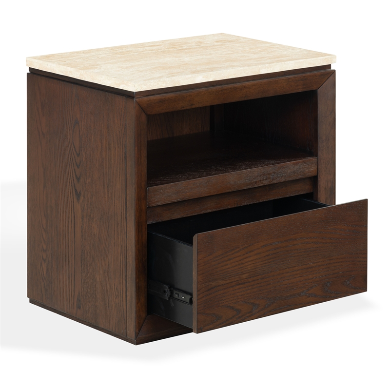 Safavieh Alaura Travertine Top and Wood Nightstand   in Walnut