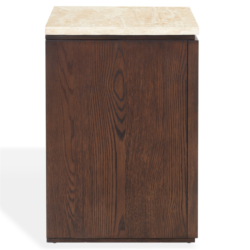 Safavieh Alaura Travertine Top and Wood Nightstand   in Walnut