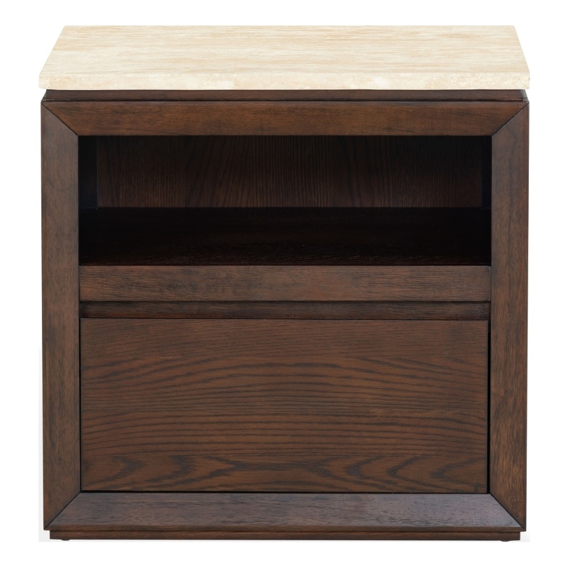 Safavieh Alaura Travertine Top and Wood Nightstand   in Walnut