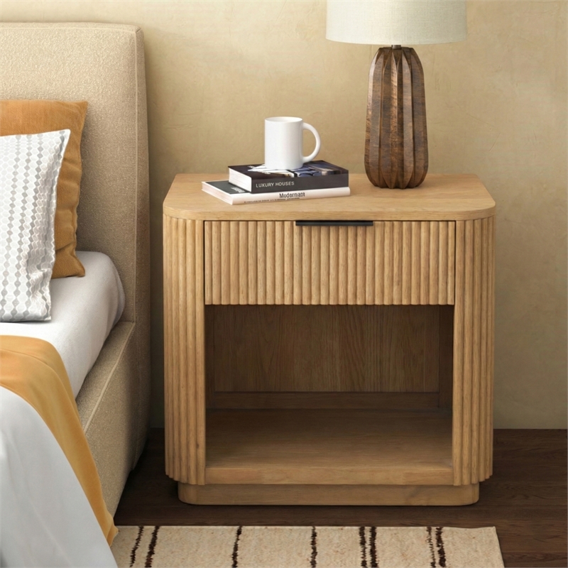 Safavieh Barrymore 1 Drawer Wood and Metal Nightstand  in Oak