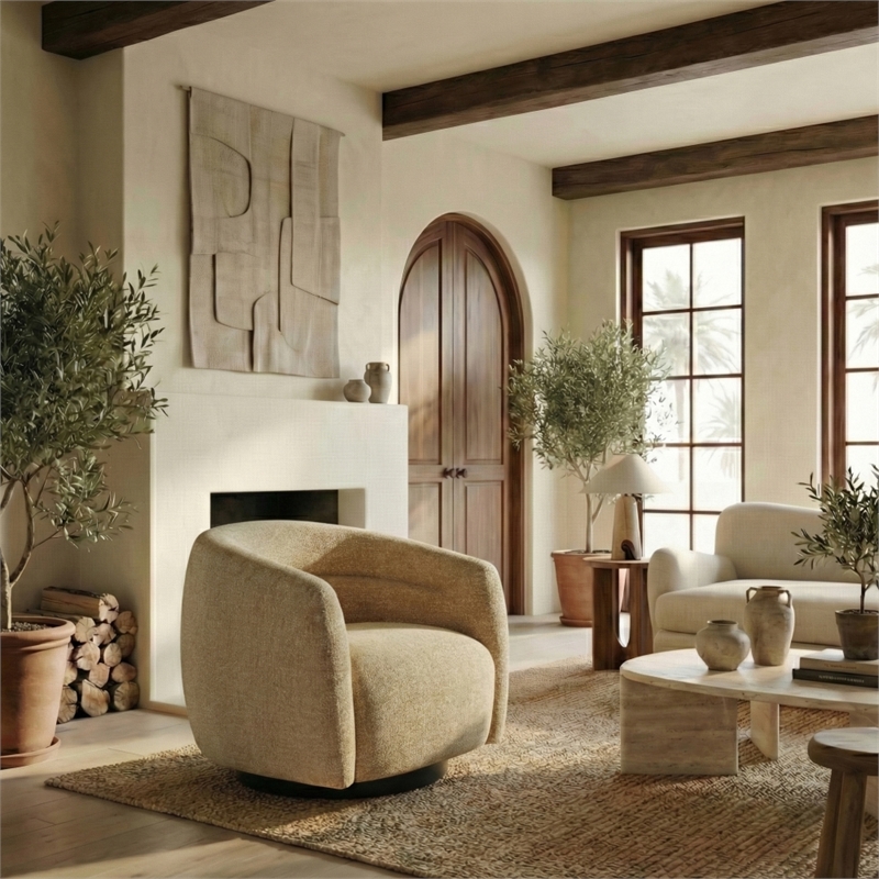 Safavieh Kellybryn Wood and Iron Swivel Chair  in Light Brown