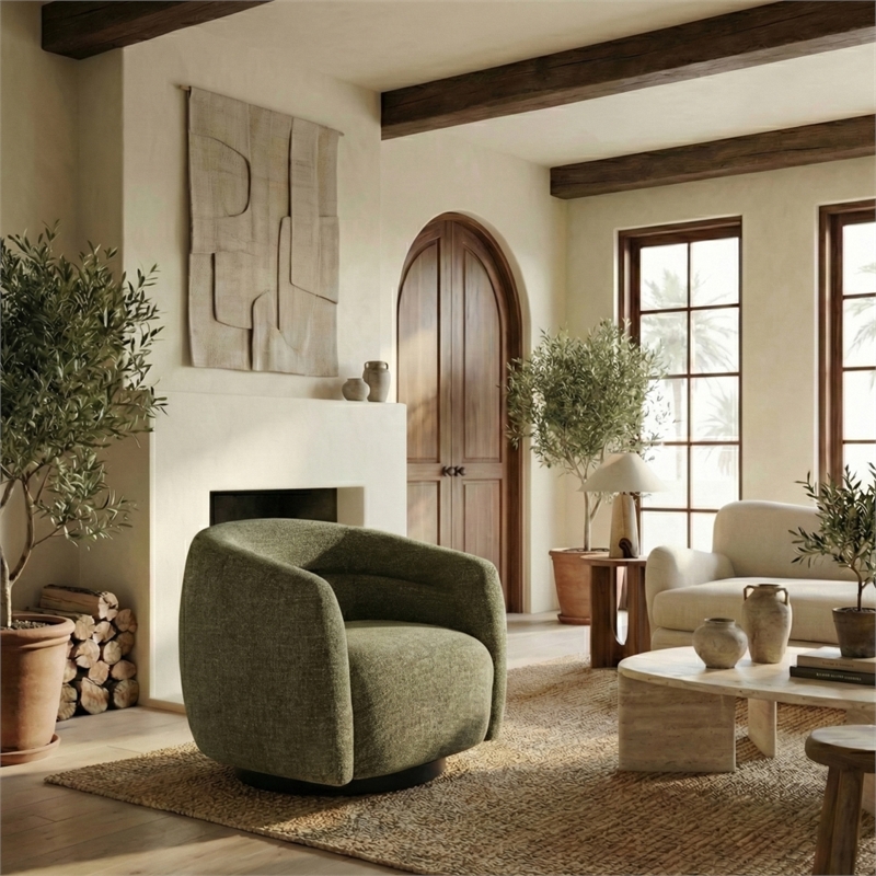 Safavieh Kellybryn Wood and Iron Swivel Chair in Olive