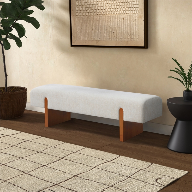 Safavieh Kandiss Linen and Wood Bench in Taupe / Brown