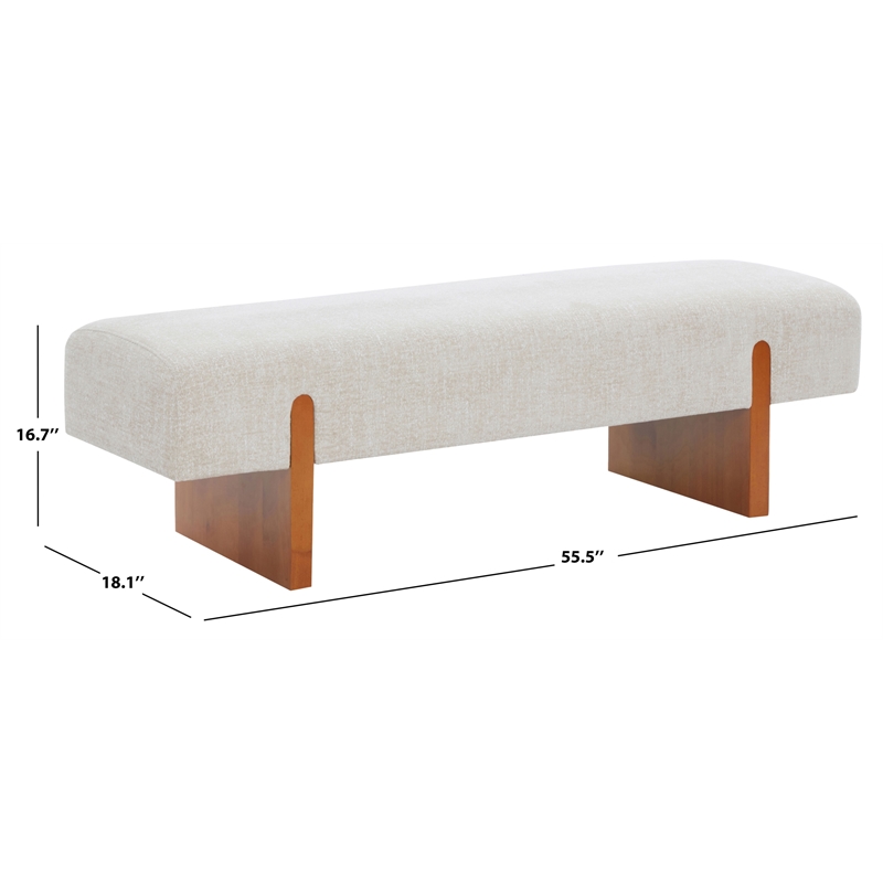 Safavieh Kandiss Linen and Wood Bench in Taupe / Brown
