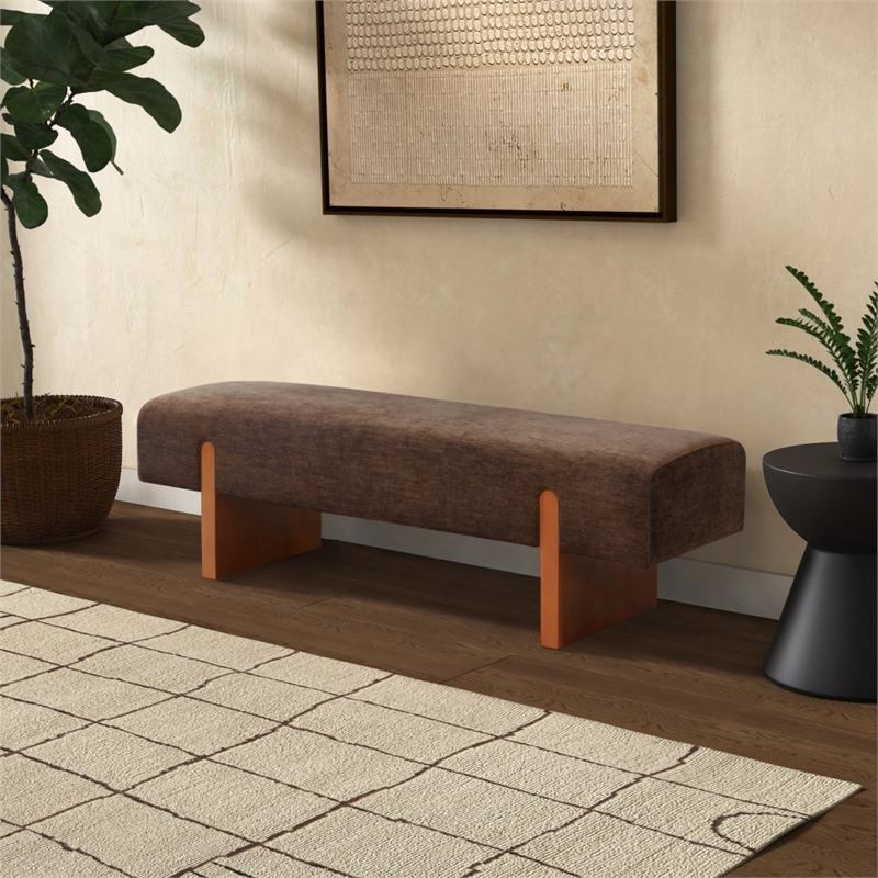 Safavieh Kandiss Linen and Wood Bench in Brown