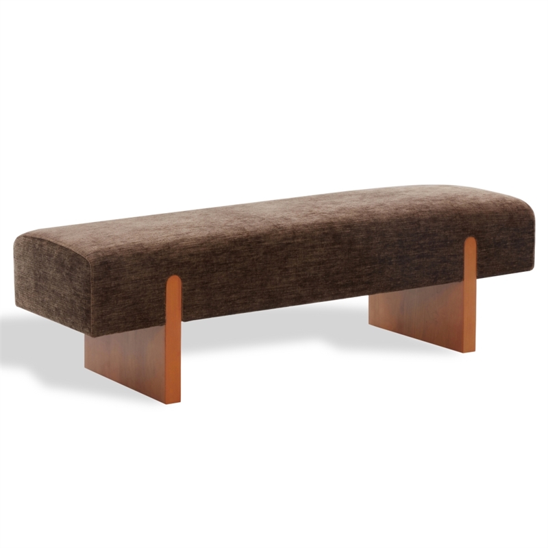 Safavieh Kandiss Linen and Wood Bench in Brown