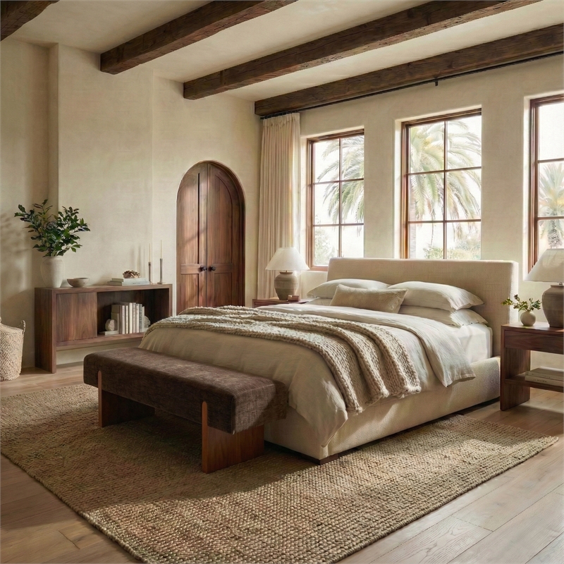 Safavieh Kandiss Linen and Wood Bench in Brown