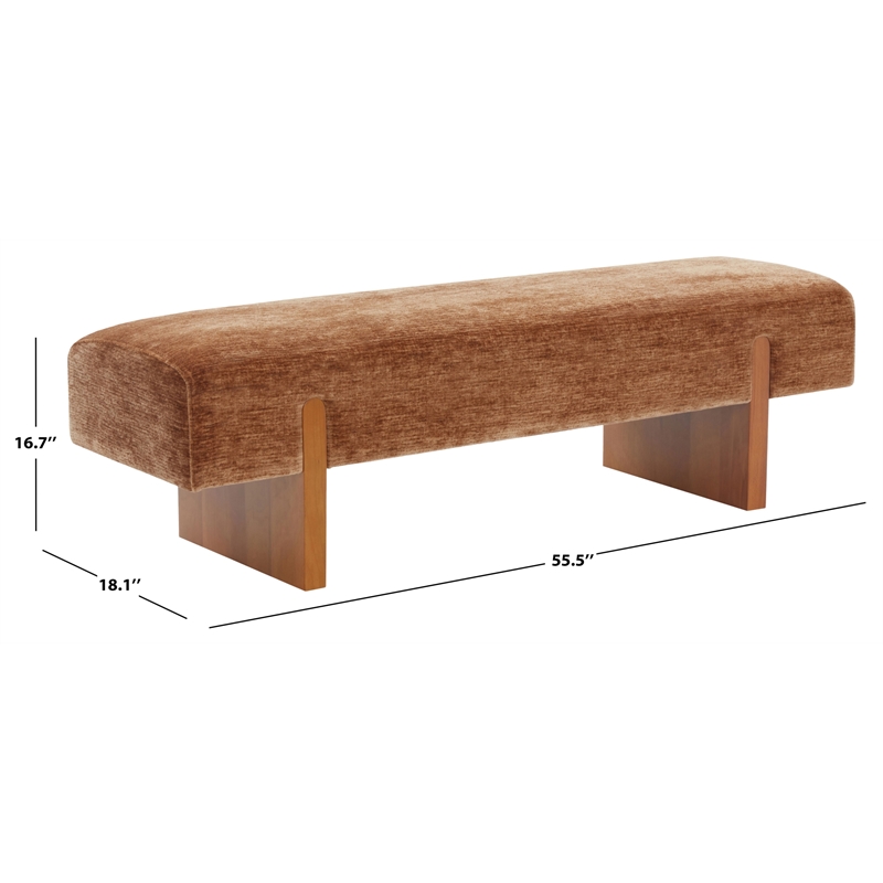 Safavieh Kandiss Linen and Wood Bench  in Amber / Brown