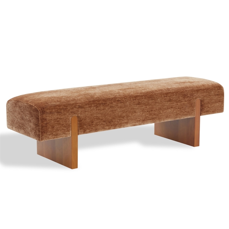 Safavieh Kandiss Linen and Wood Bench  in Amber / Brown