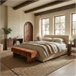 Safavieh Kandiss Linen and Wood Bench  in Amber / Brown