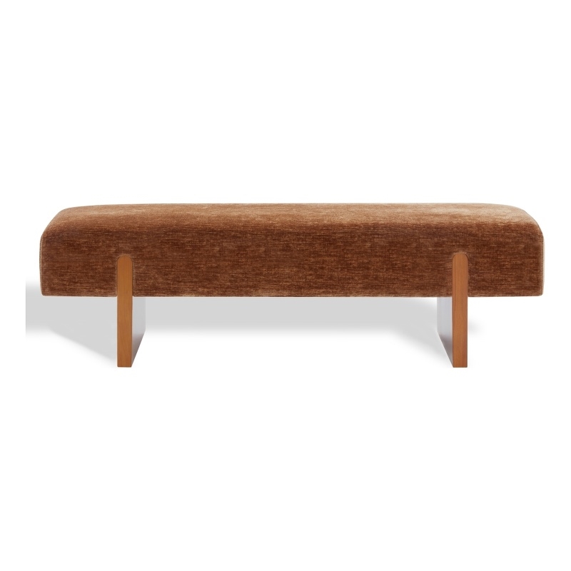Safavieh Kandiss Linen and Wood Bench  in Amber / Brown