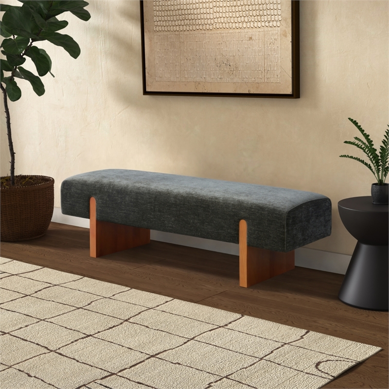 Safavieh Kandiss Linen and Wood Bench in Green / Brown