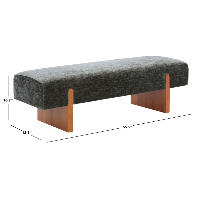 Safavieh Kandiss Linen and Wood Bench in Green / Brown