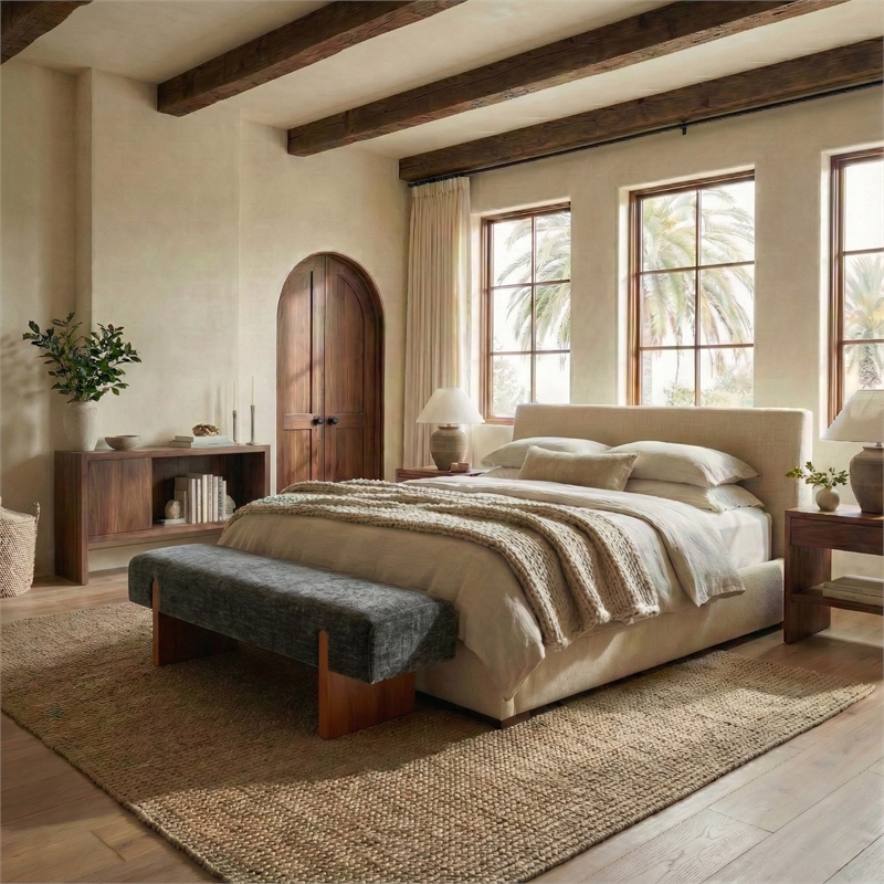 Safavieh Kandiss Linen and Wood Bench in Green / Brown