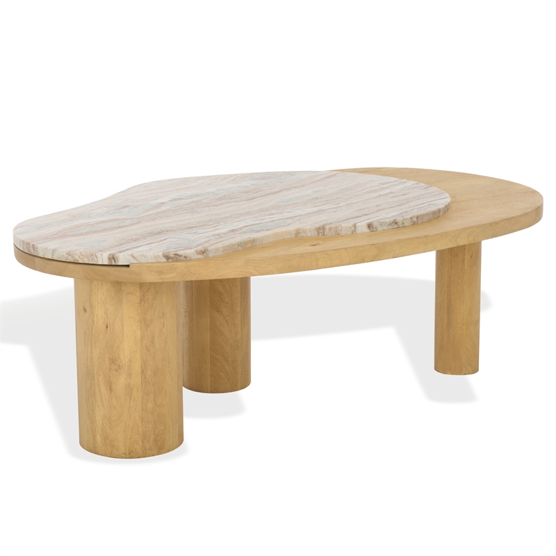 Safavieh Feliciabeth Marble and Wood Coffee Table in Natural / Light Brown