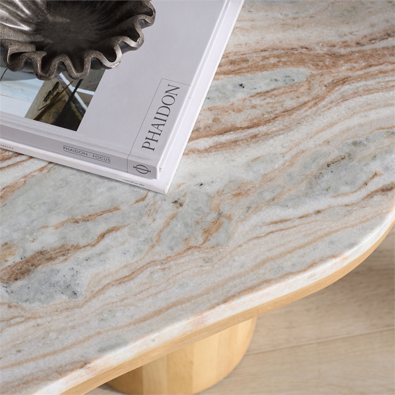 Safavieh Feliciabeth Marble and Wood Coffee Table in Natural / Light Brown