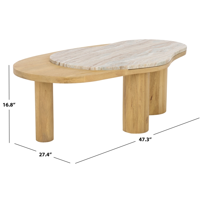 Safavieh Feliciabeth Marble and Wood Coffee Table in Natural / Light Brown