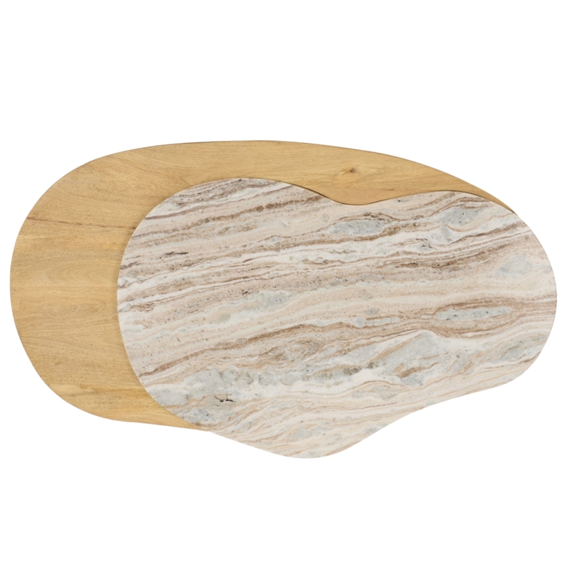 Safavieh Feliciabeth Marble and Wood Coffee Table in Natural / Light Brown