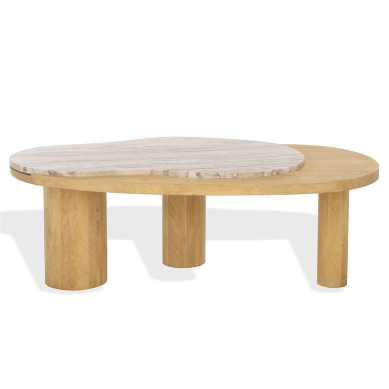 Safavieh Feliciabeth Marble and Wood Coffee Table in Natural / Light Brown